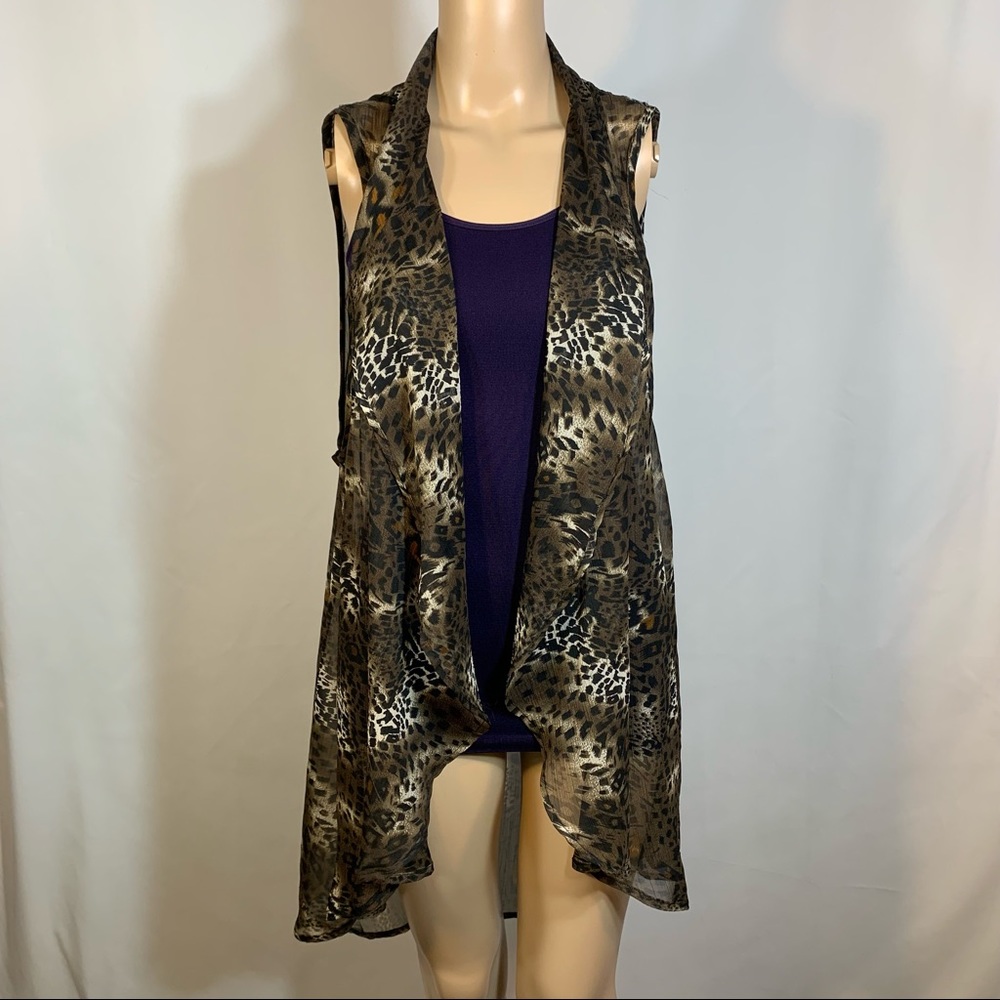 🩷 Sleeveless Leopard Print Draped Vest - Brown & Black
